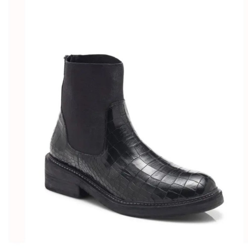 FREE PEOPLE Santa Fe Arlo Chelsea Boots Croc Embossed Leather‎ Boots